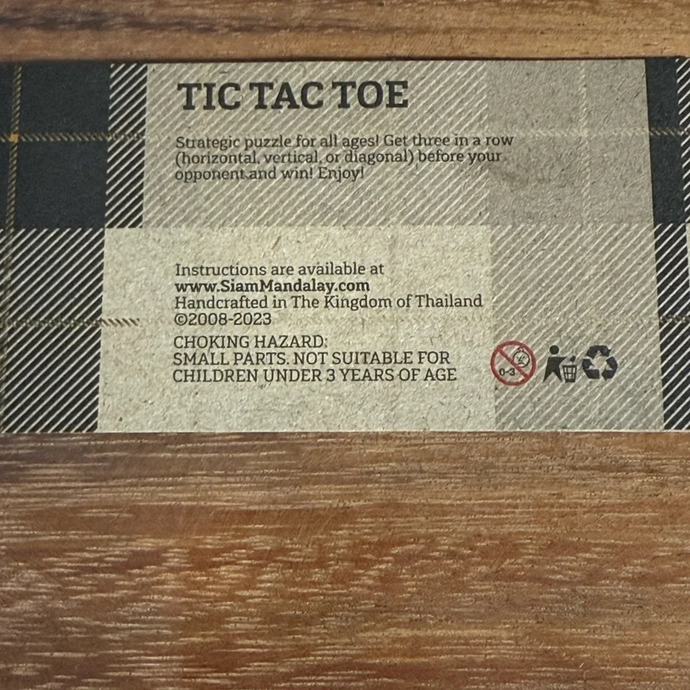 Tic Tac Toe Handcrafted Wood Puzzle – Made In Thailand